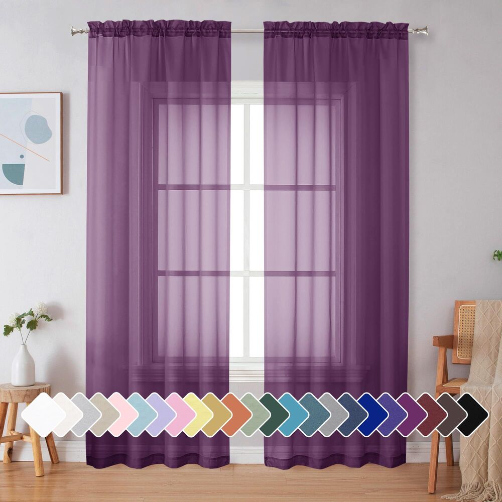 Set of 2 Panels, 42" W x 84" L, Plum Purple Sheer Curtains